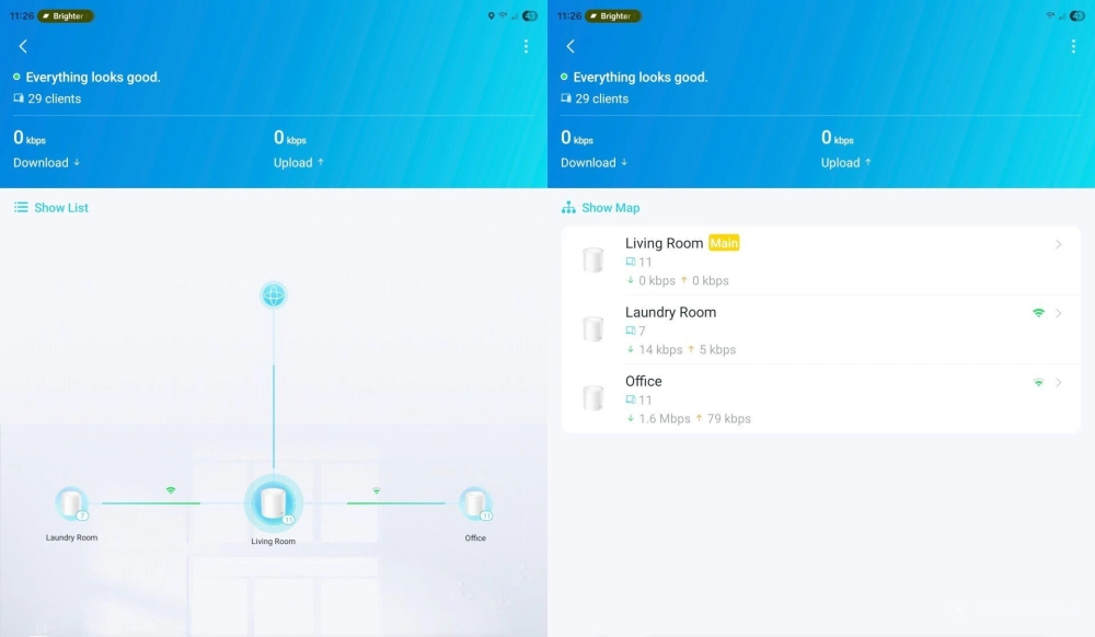 A map of mesh wi fi nodes in the tp link deco android app