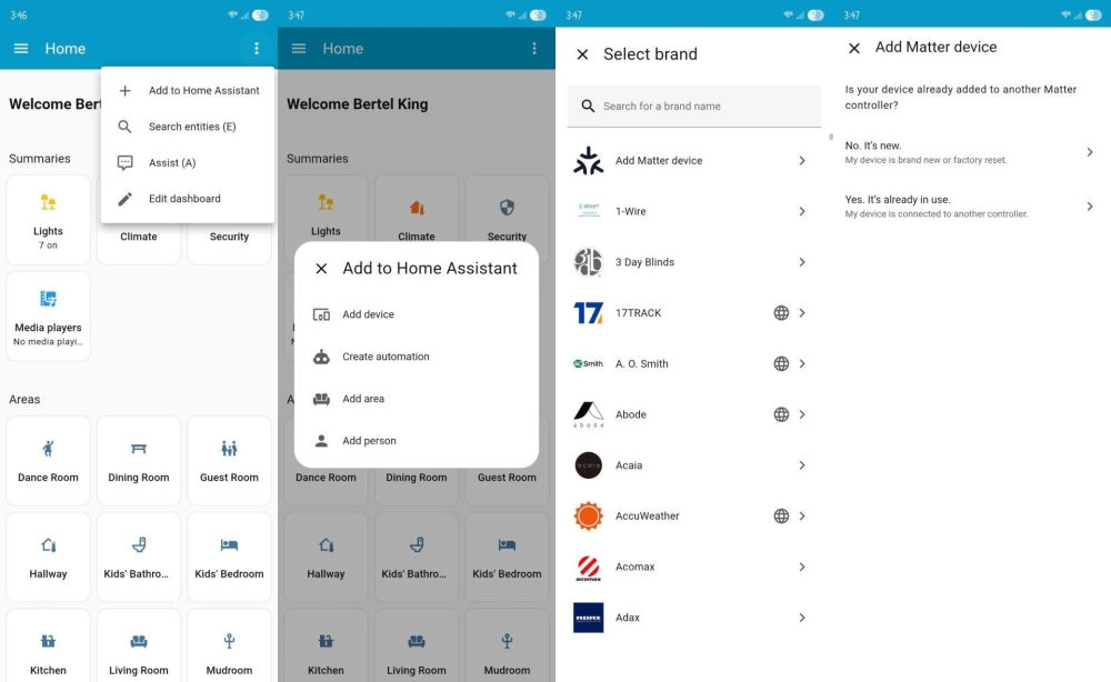 Adding a device in home assistant on android