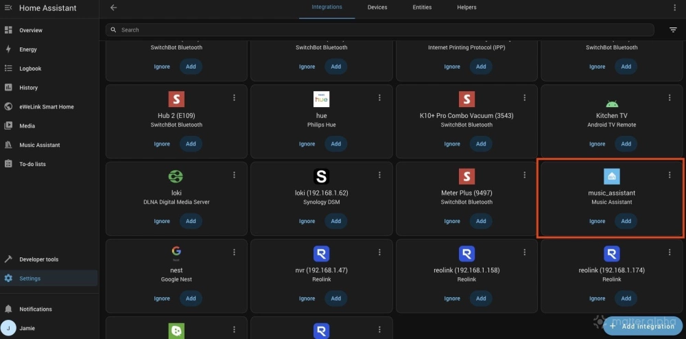 Adding music assistant integration