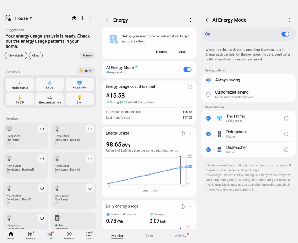 Ai energy saving features in samsung smartthings
