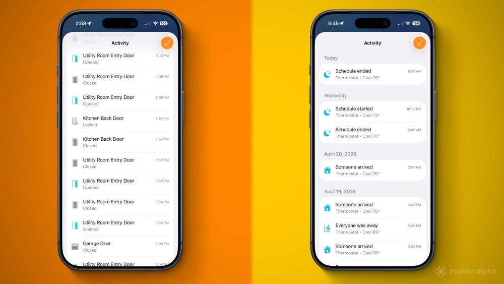 Apple home activity history types