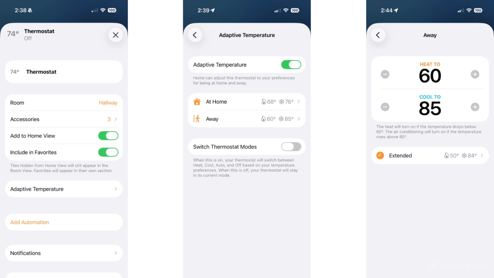 Apple home adaptive temperature preferred away steps 2