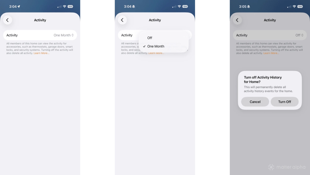 Apple home ios26 disable activity history steps 2