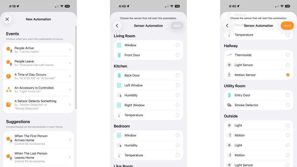 Apple home sensor automation ios26 steps 2