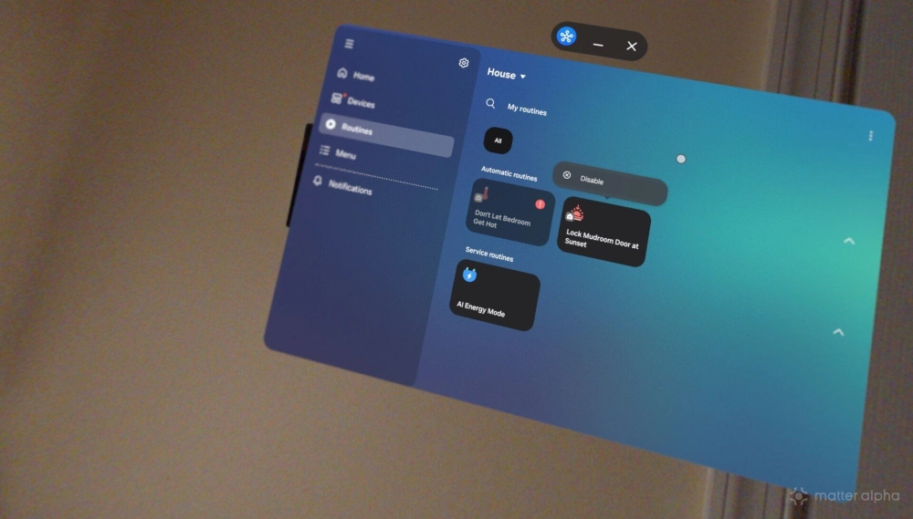 Automations in samsung smartthings in android xr