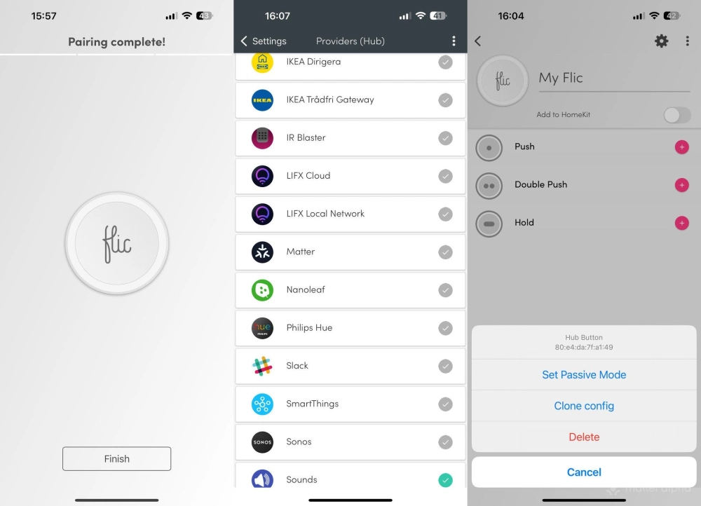 Buttons and provided flic app