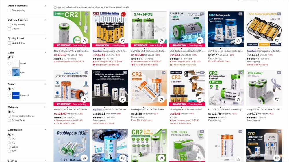 Cr2 rechargeables on aliexpress
