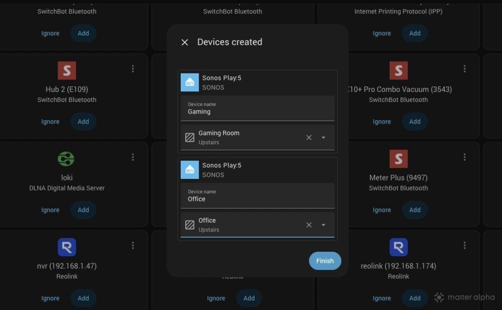 Devices created after adding music assistant integration