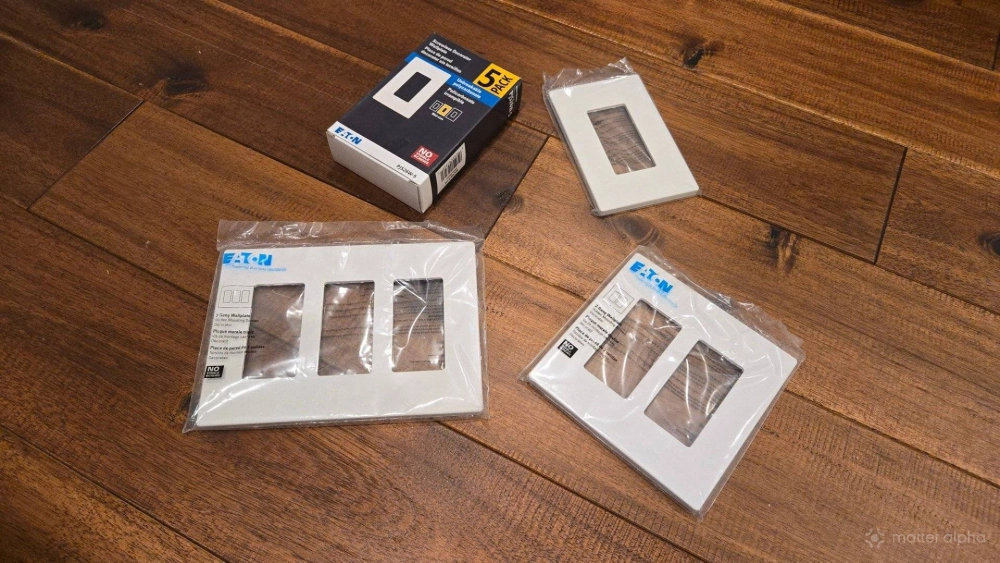 Eaton wall plates arranged on a floor Eaton wall plates arranged on a floor