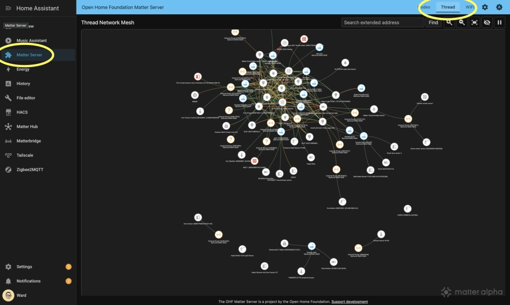 Enter matter server thread tab