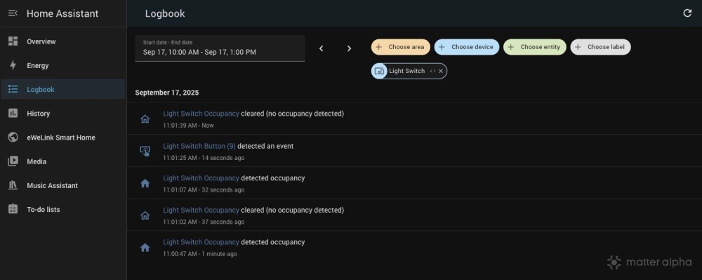 Event log kitchen switch