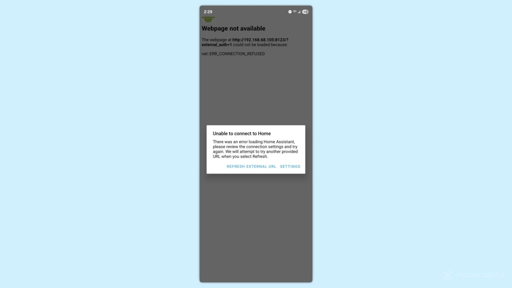Home assistant android app error