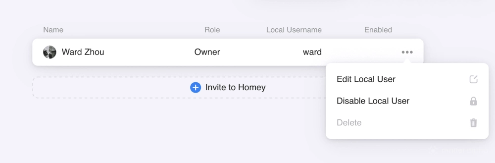 Homey local user Homey local user