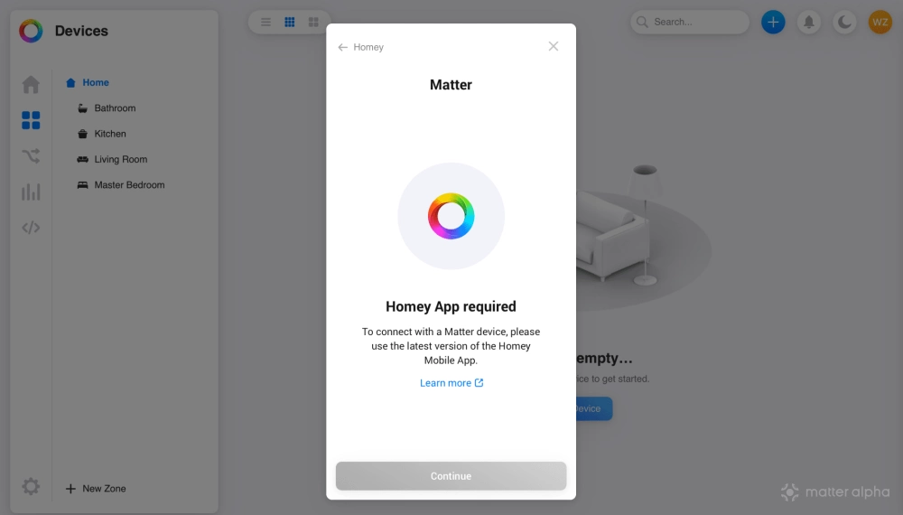 Homey server matter require phone Homey server matter require phone