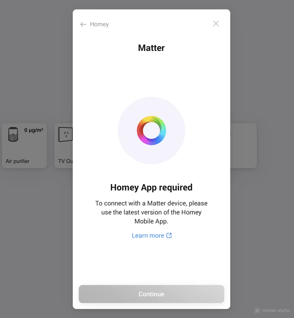 Homey shs matter hub required Homey shs matter hub required