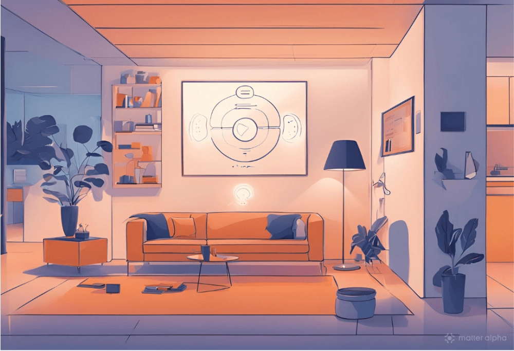 Illustration of a smart home living room with lights Illustration of a smart home living room with lights