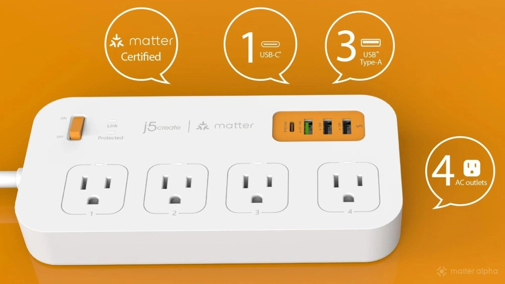 J5create jspac4430 matter smart plug power strip outlets