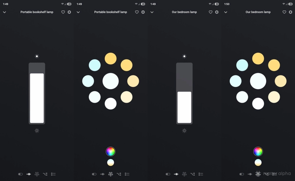 Matter compatible lights in there homey app
