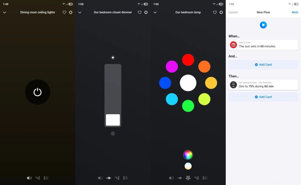 Matter lighting controls in the homey app