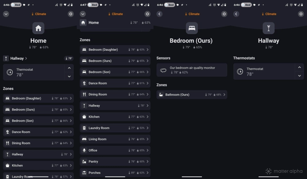 Rooms with climate sensors listed in the home app Rooms with climate sensors listed in the home app