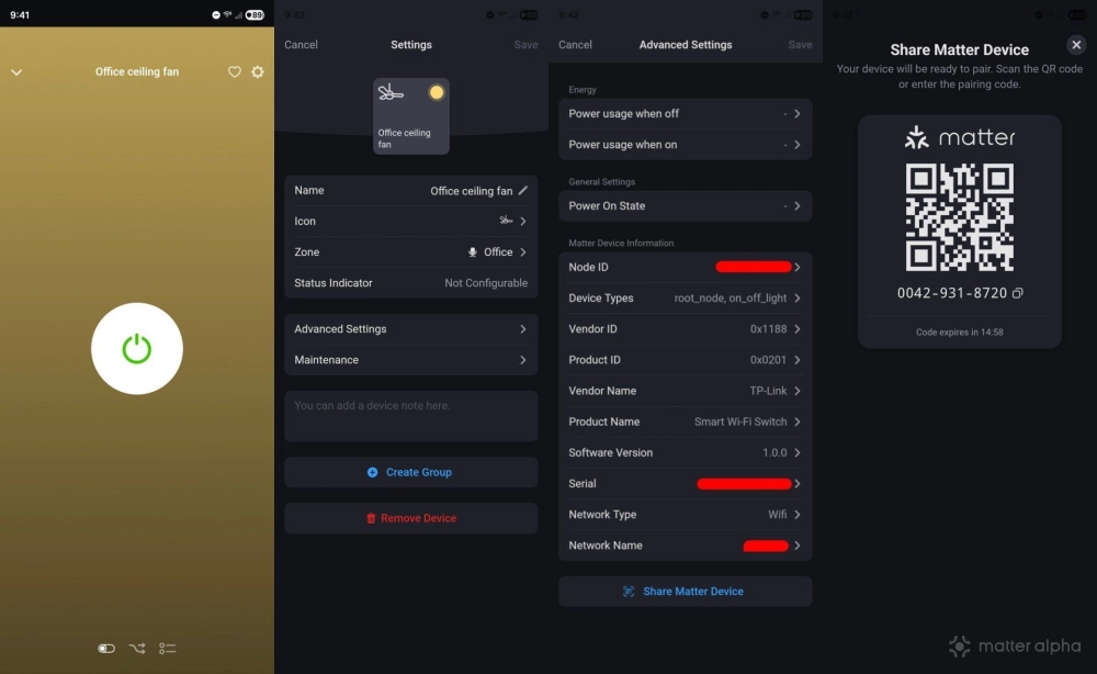 Sharing a Matter in the Homey Android app.