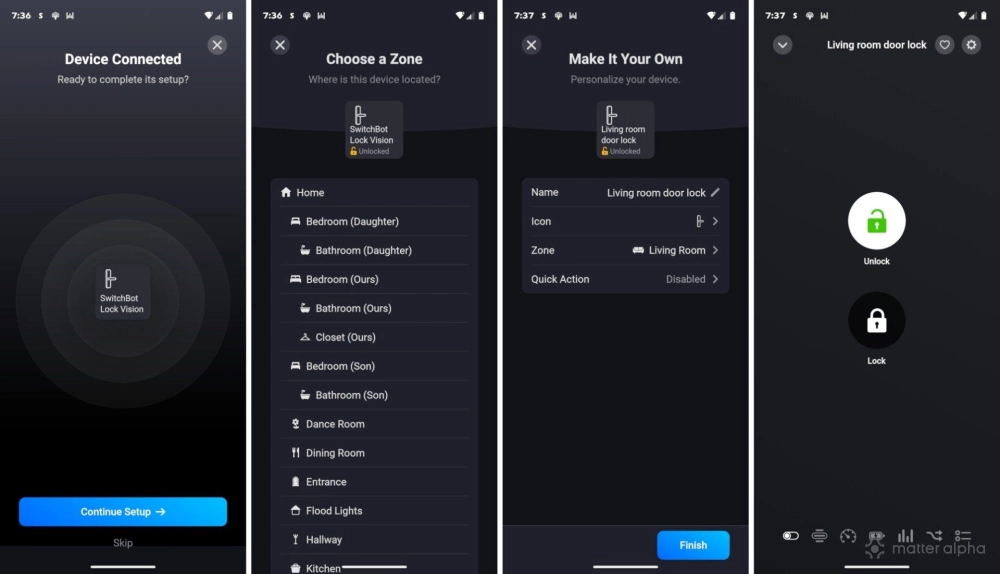 Side-by-side screenshots of the SwitchBot Lock Vision Pro in the Homey Android app. Side-by-side screenshots of the SwitchBot Lock Vision Pro in the Homey Android app.