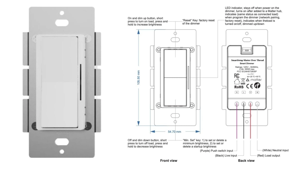 Smartsetup smart wall dimmer specs
