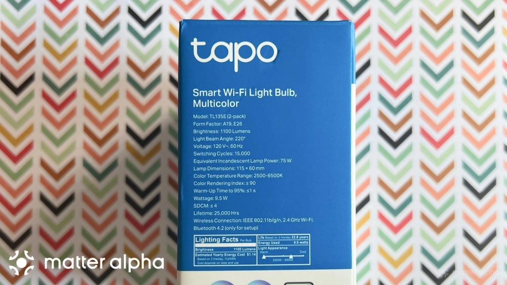 Tapo smart light bulb review box side Tapo smart light bulb review box side