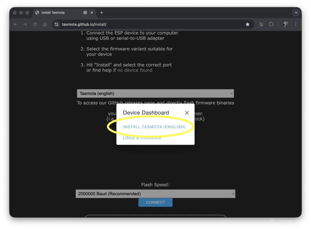 Tasmota install proceed