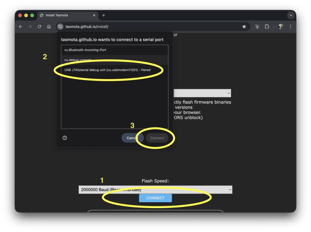 Tasmota install select board