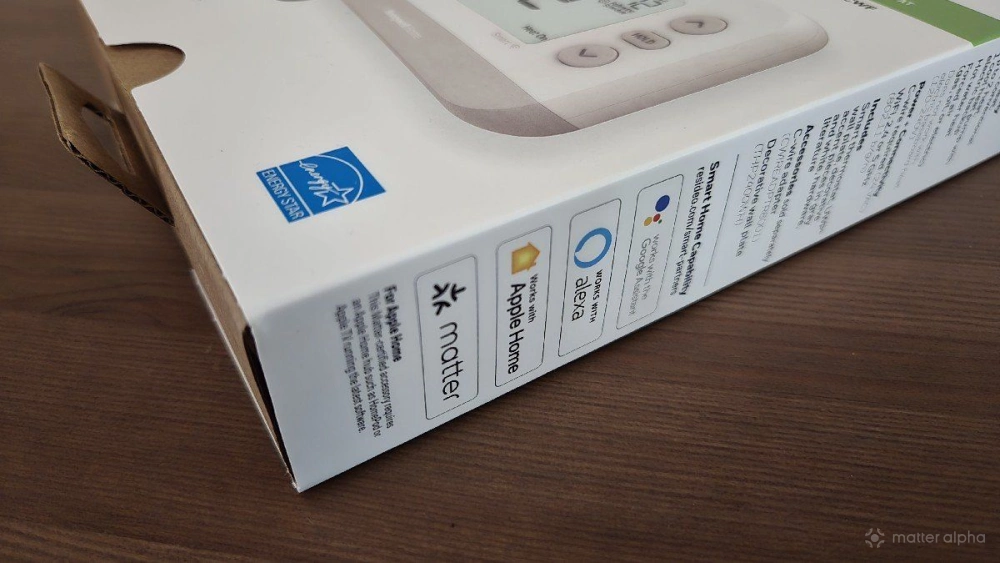 The matter badge on a box for the honeywell smart x2s thermostat