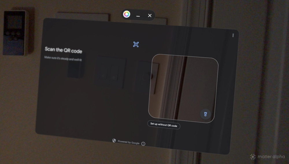 Window to scan a matter qr pairing code using homey in android xr