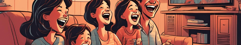Illustration of a family laughing at the TV