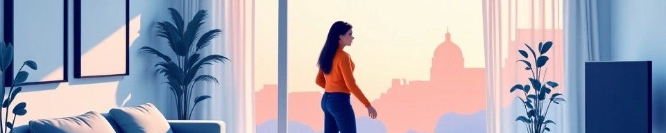 Illustration of person walking through their living room