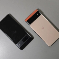 A black google pixel 7 next to a pink pixel 6