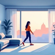 Illustration of person walking through their living room