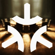 Shadowy conference room in background, Matter smart home logo in foreground