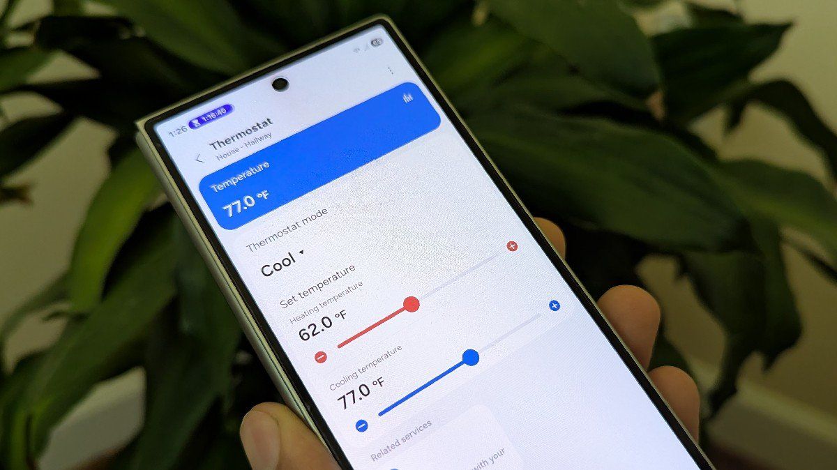A thermostat in samsung smartthings on a galaxy z fold 6