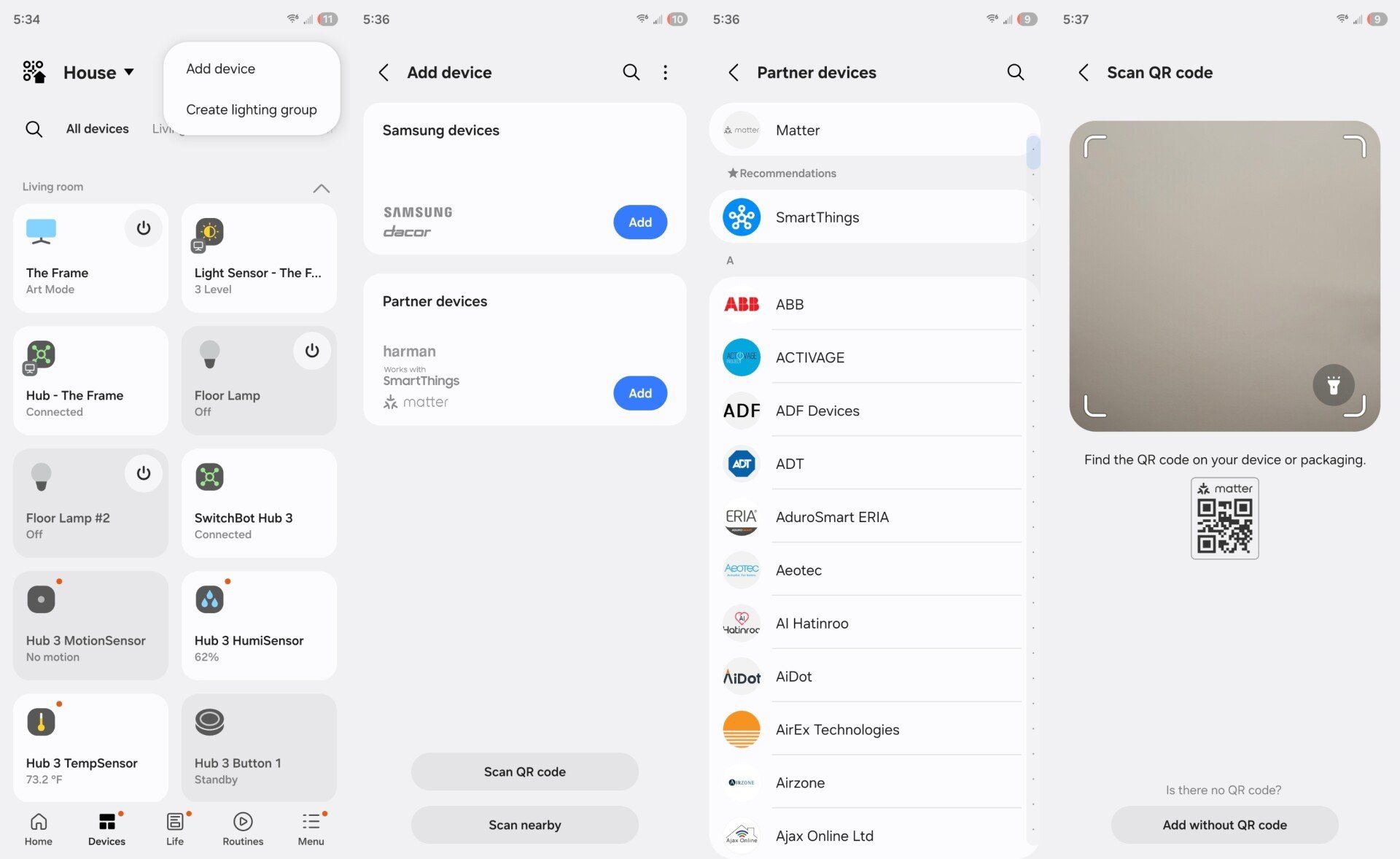 Adding a device in samsung smartthings