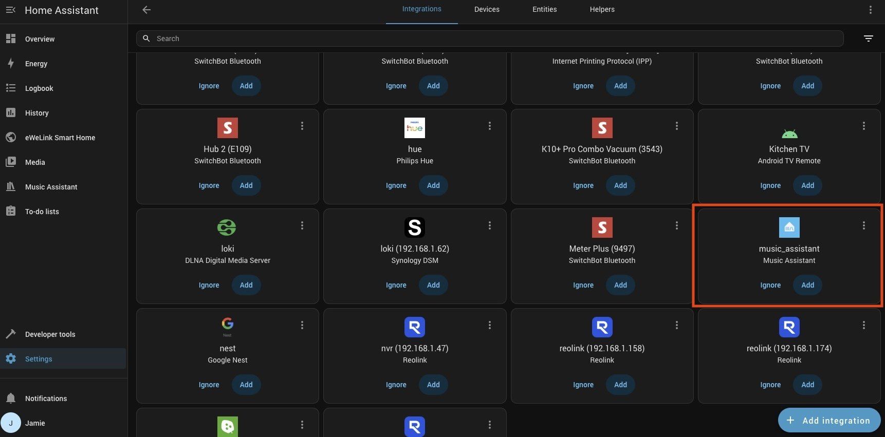 Adding music assistant integration