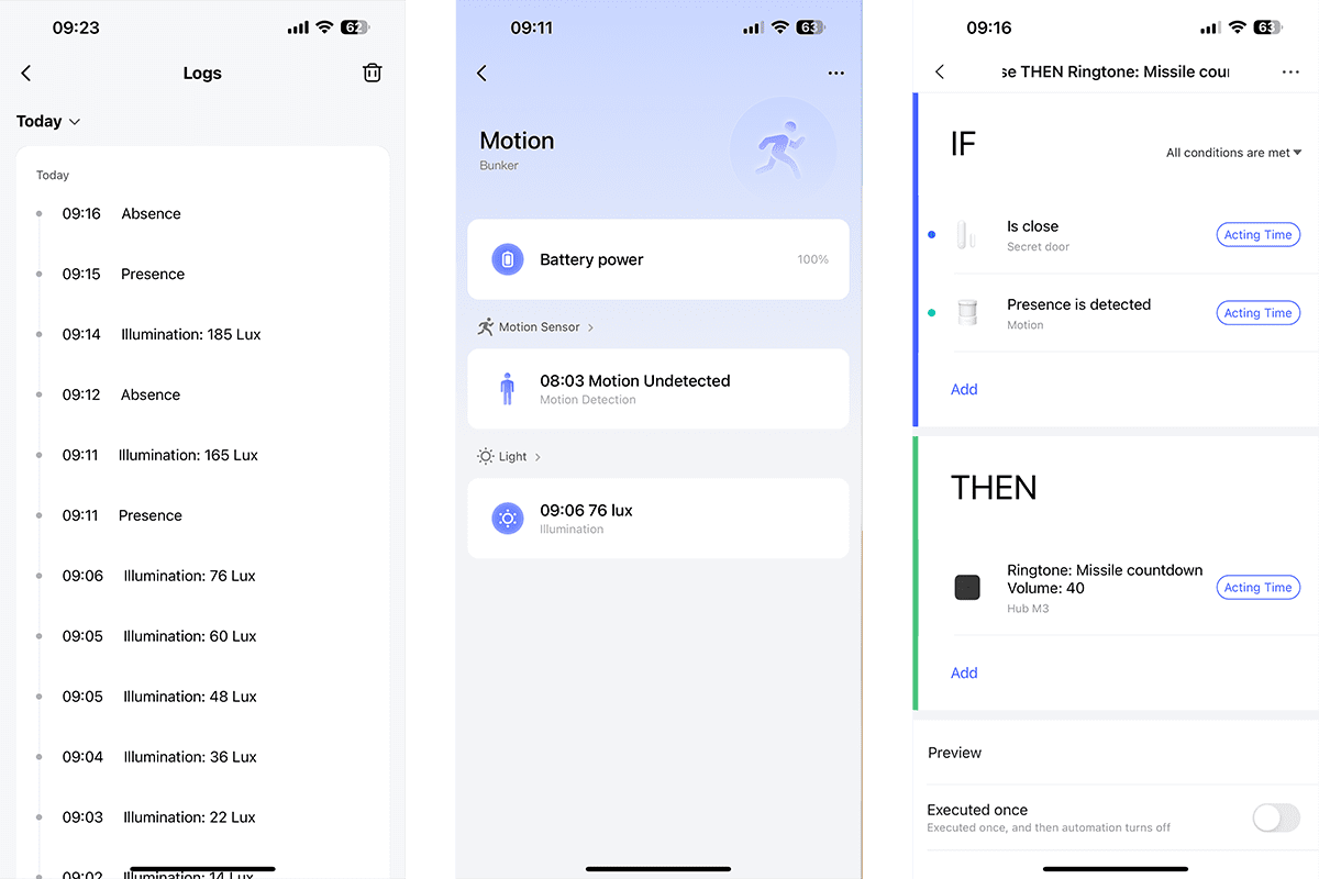Aqara m3 screenshots screen and automation
