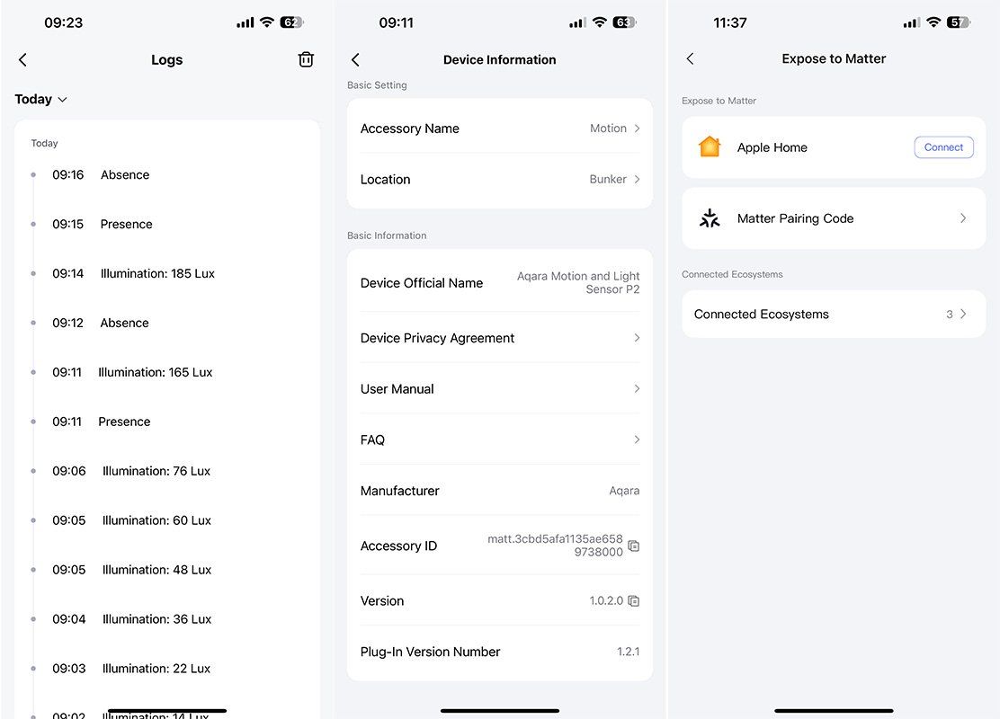 Aqara p2 screenshots expose to matter