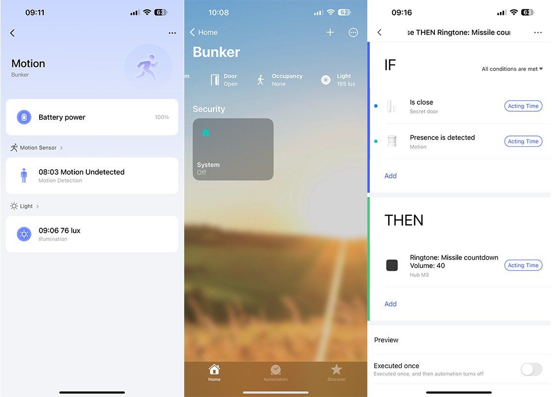 Aqara p2 screenshots motion and light senso interface and automation