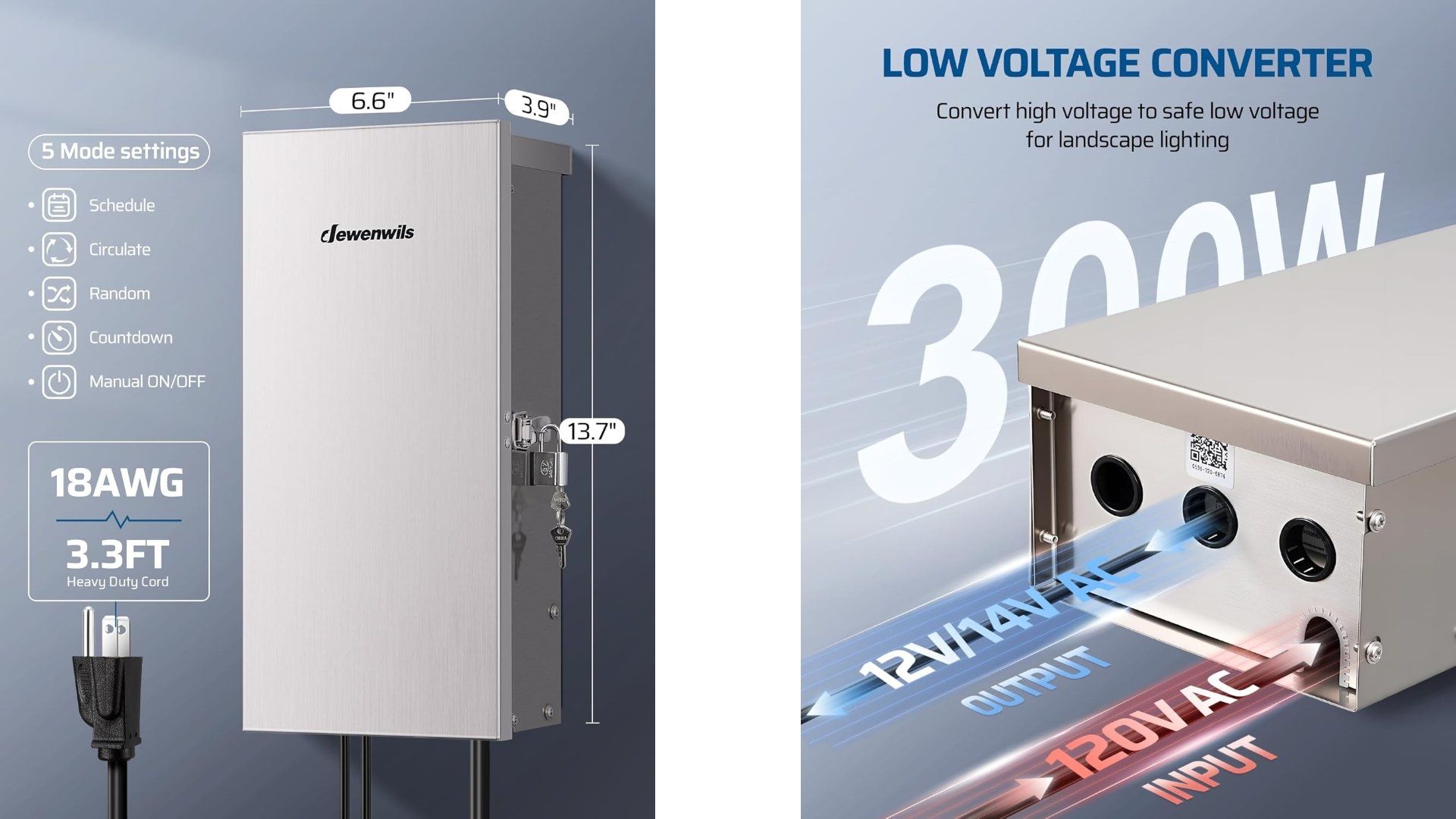Dewenwils matter low voltage landscape transformer specs
