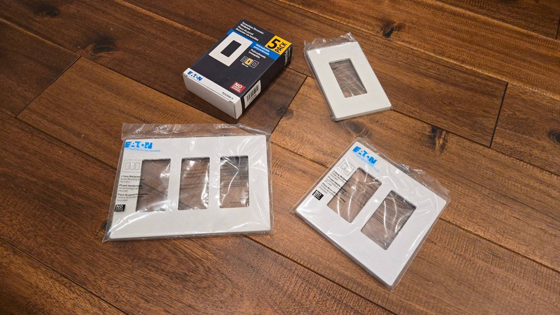 Eaton wall plates arranged on a floor