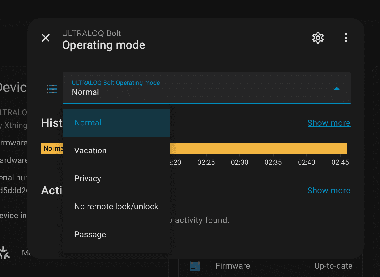 Ha matter lock operation mode
