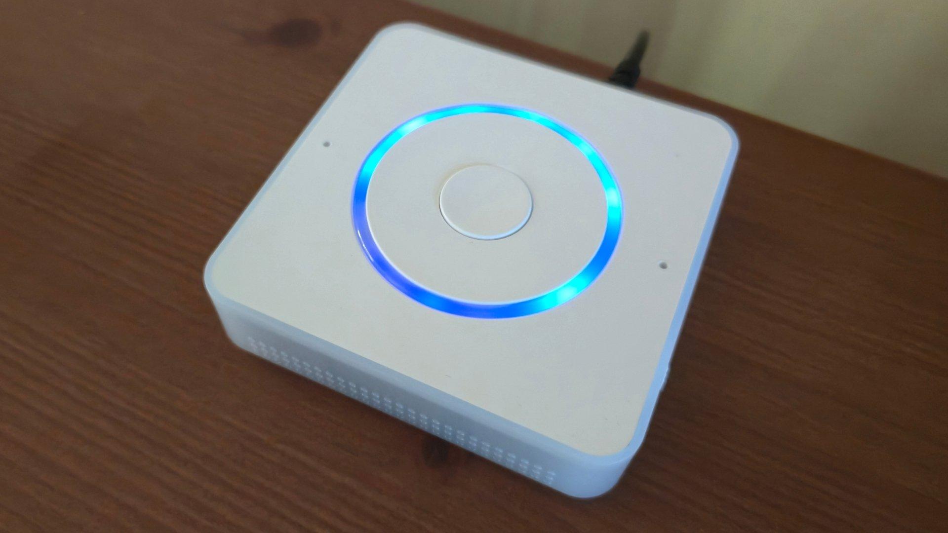 Home assistant voice preview edition with light glowing blue Home assistant voice preview edition with light glowing blue