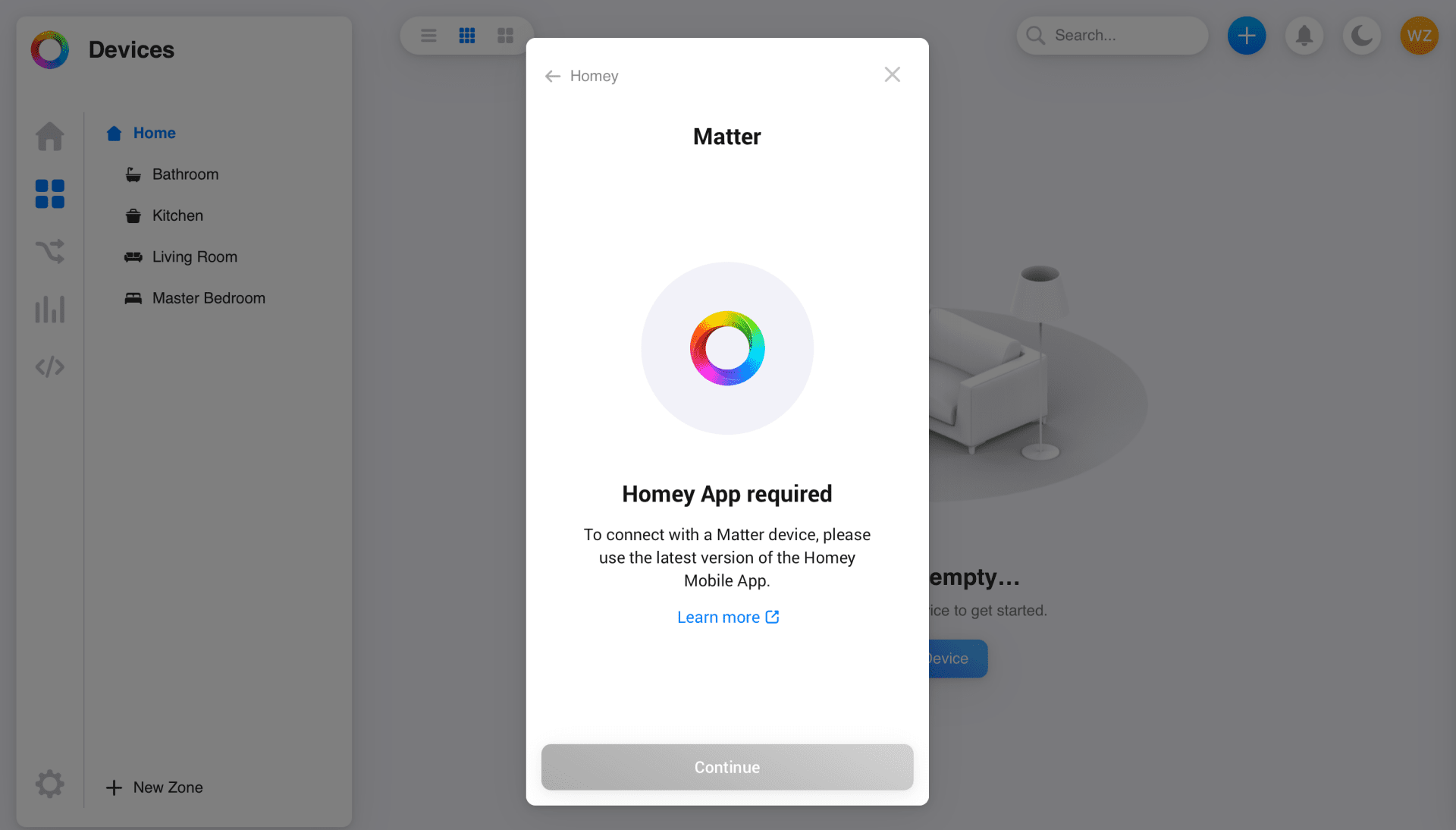 Homey server matter require phone