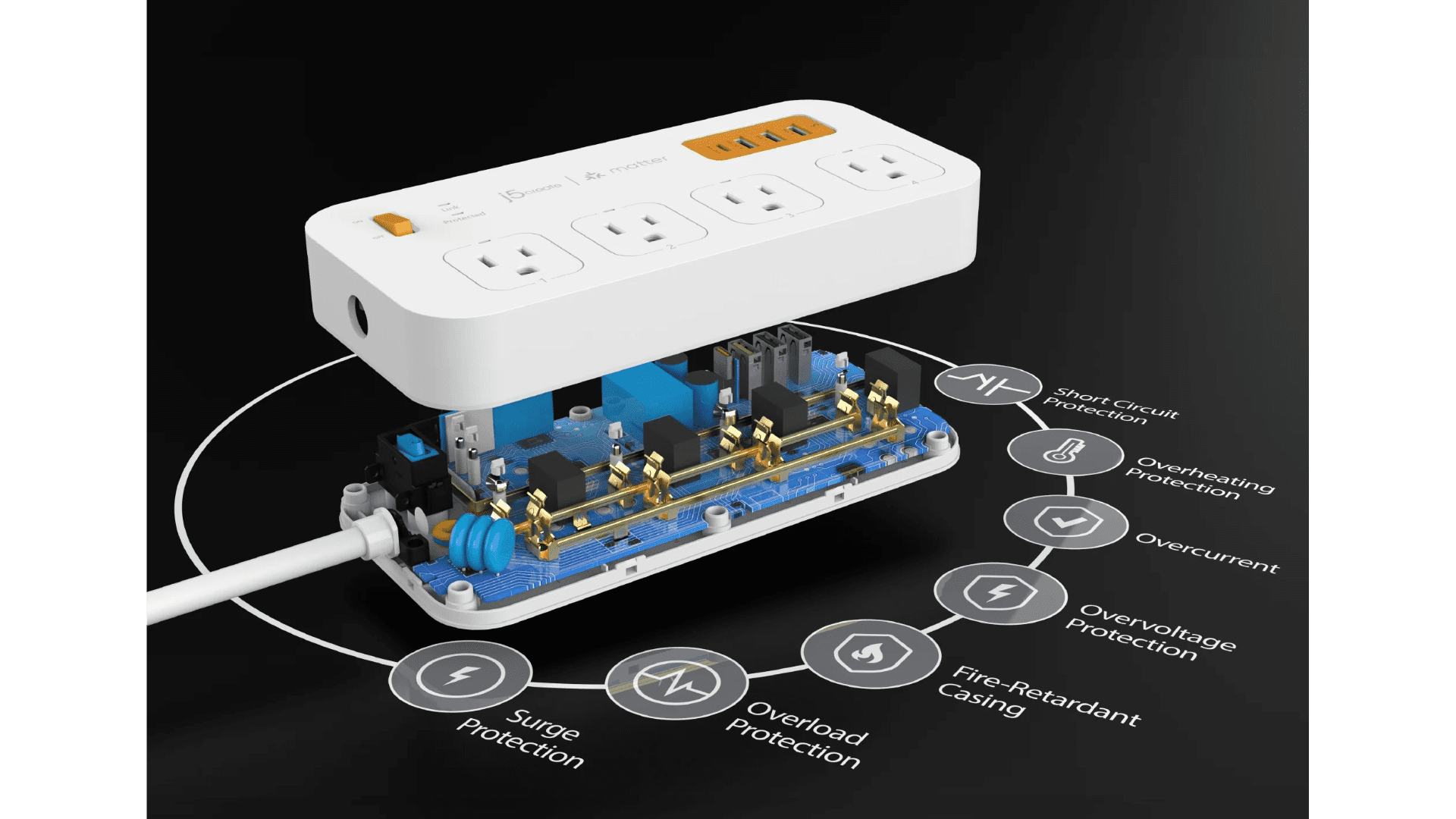 J5create jspac4430 matter smart plug power strip safety features