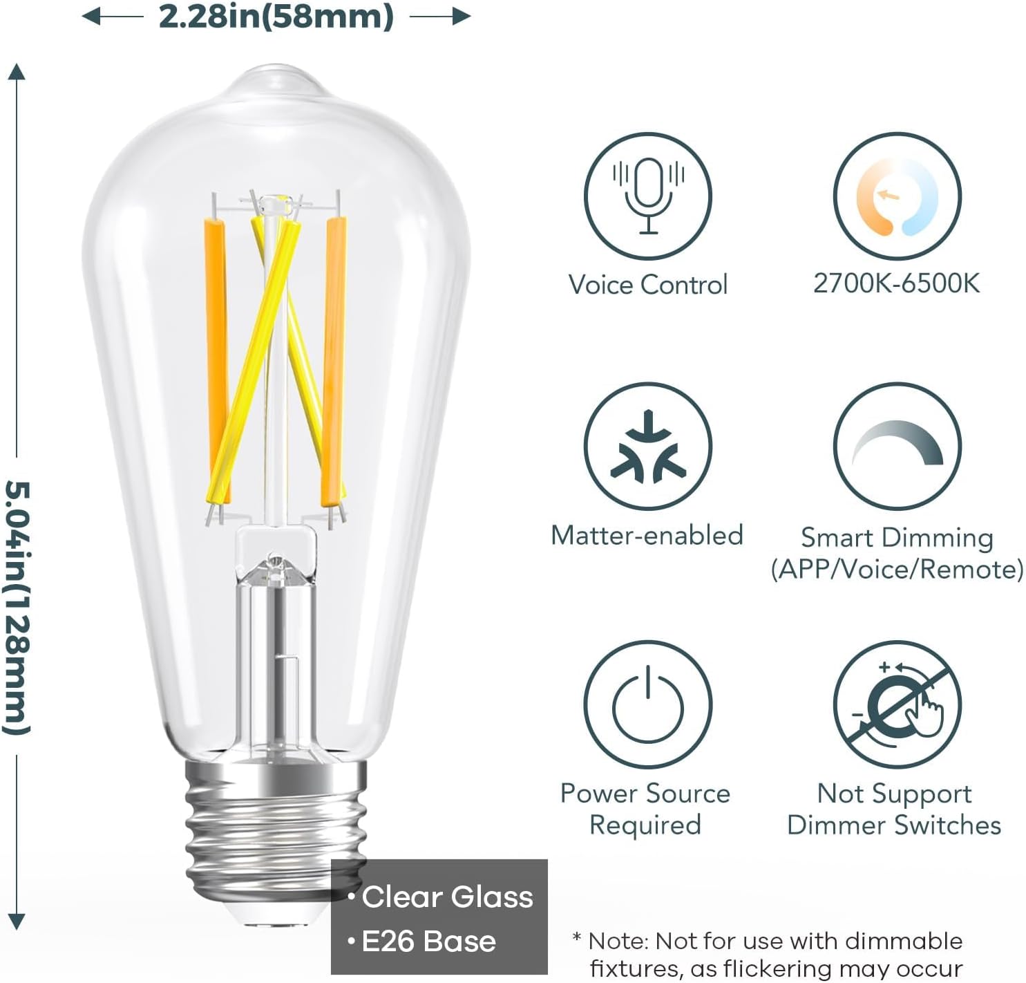 Matter smart filament edison bulb e26